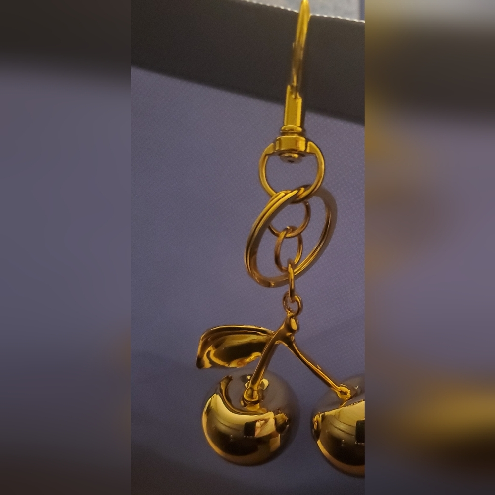 Bag Charm Goldtone Double Bell Cherry Charm Accessory   NWOT
